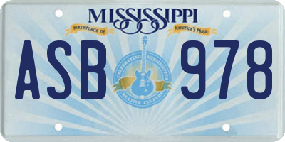 MS license plate ASB978