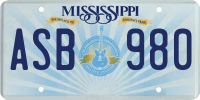 MS license plate ASB980