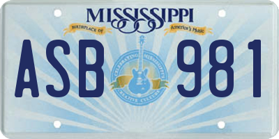 MS license plate ASB981