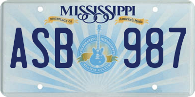 MS license plate ASB987