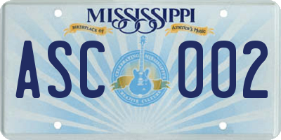MS license plate ASC002