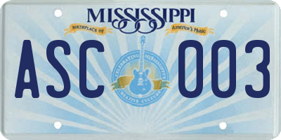 MS license plate ASC003