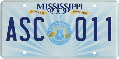 MS license plate ASC011