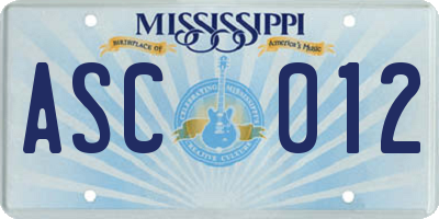MS license plate ASC012