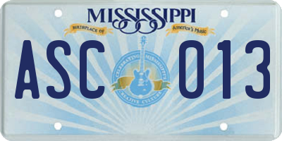 MS license plate ASC013