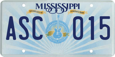 MS license plate ASC015