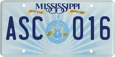 MS license plate ASC016