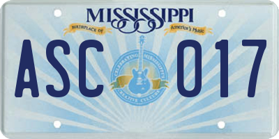 MS license plate ASC017