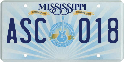 MS license plate ASC018