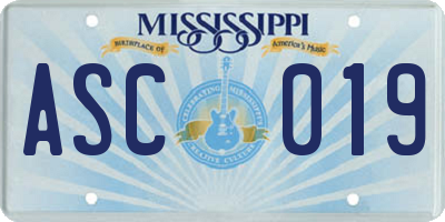 MS license plate ASC019