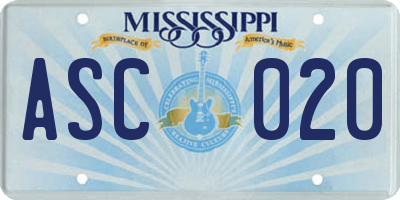 MS license plate ASC020