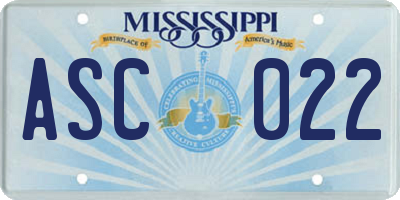 MS license plate ASC022