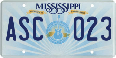 MS license plate ASC023