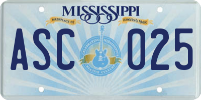 MS license plate ASC025