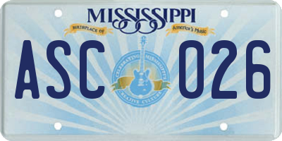 MS license plate ASC026