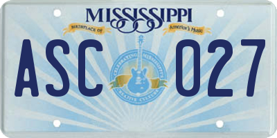MS license plate ASC027