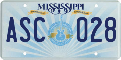 MS license plate ASC028
