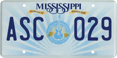 MS license plate ASC029