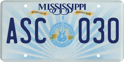 MS license plate ASC030