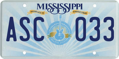 MS license plate ASC033