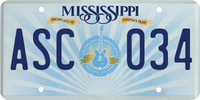 MS license plate ASC034