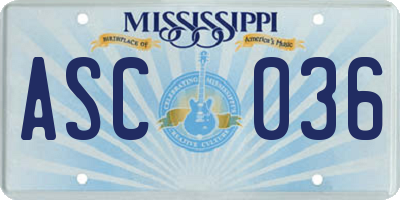 MS license plate ASC036