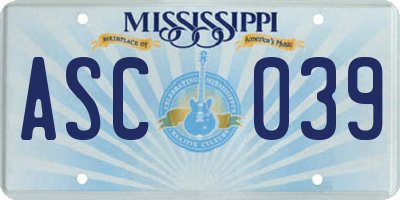 MS license plate ASC039