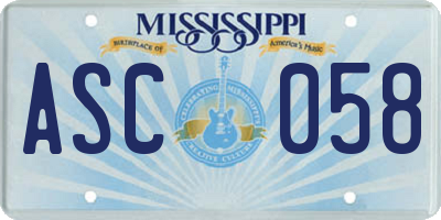 MS license plate ASC058