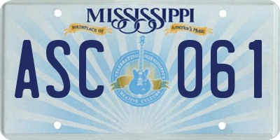 MS license plate ASC061
