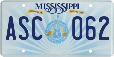 MS license plate ASC062