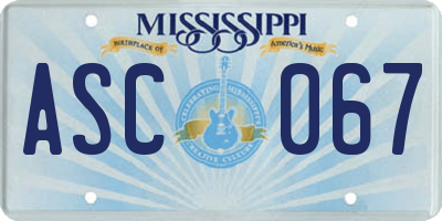 MS license plate ASC067