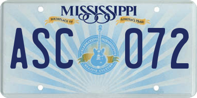 MS license plate ASC072