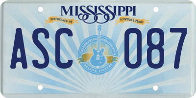 MS license plate ASC087