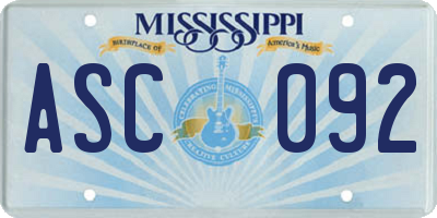 MS license plate ASC092