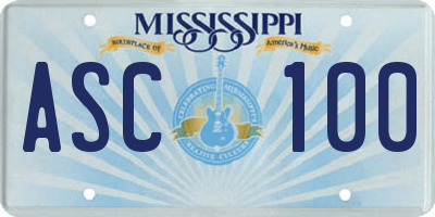 MS license plate ASC100