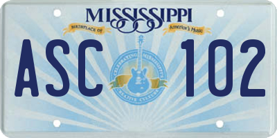MS license plate ASC102