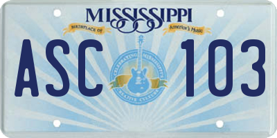 MS license plate ASC103