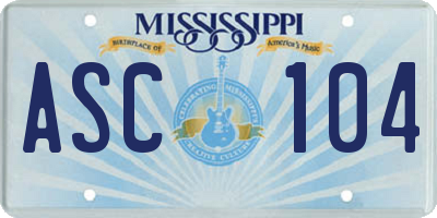 MS license plate ASC104
