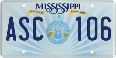 MS license plate ASC106