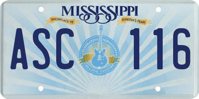 MS license plate ASC116