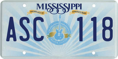 MS license plate ASC118