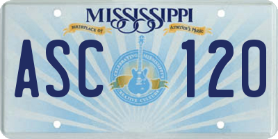 MS license plate ASC120