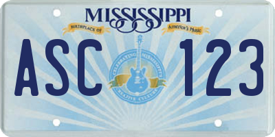 MS license plate ASC123