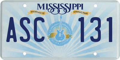 MS license plate ASC131