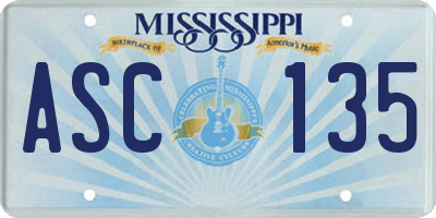 MS license plate ASC135