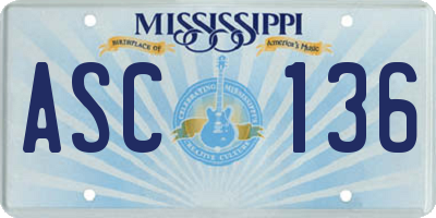 MS license plate ASC136
