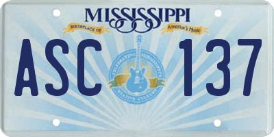 MS license plate ASC137