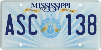 MS license plate ASC138