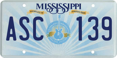 MS license plate ASC139