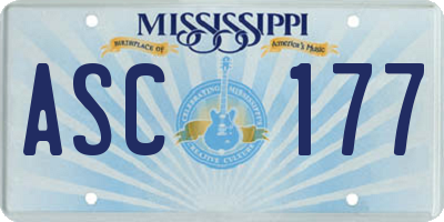 MS license plate ASC177